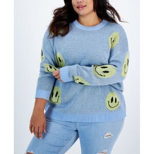 Just Polly Trendy Plus Size Smiley Crewneck Sweater